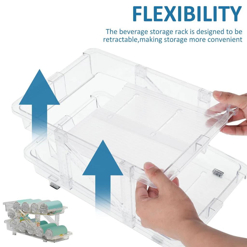 2-Layer Beverage Can Organizer Refrigerator Automatic Rolling Beer Storage Box Stackable Fridge Can Drink Dispenser Holder New