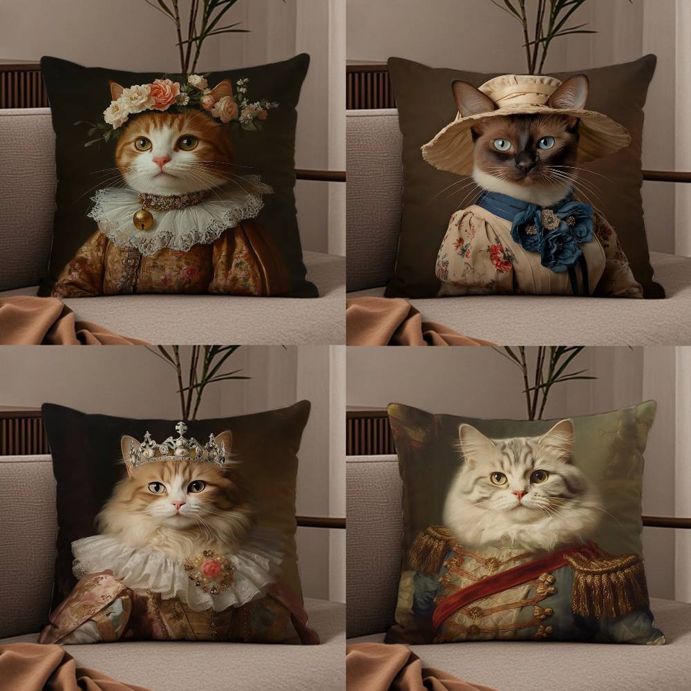 Renaissance Royal Cat Pillow Case Good Print Pillowcase Living Room Sofa Cushion Cover Bedroom Room Decor
