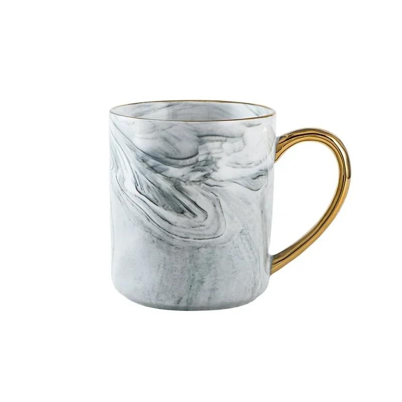 400ml Nordic Ins Style Ceramic Mug Household Marbled Gold Rim Coffee Cup Breakfast Oatmeal Milk Tea Cup Couple Gifts Drinkware