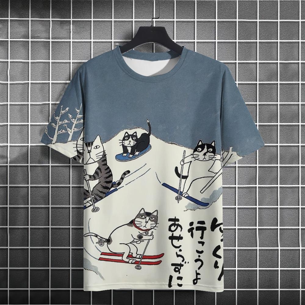 Summer Fun Cat 3D Printed T-shirt Fashion Men's Short Sleeve Trendy Top Hip Hop Harajuku Loose Round Neck Clothing