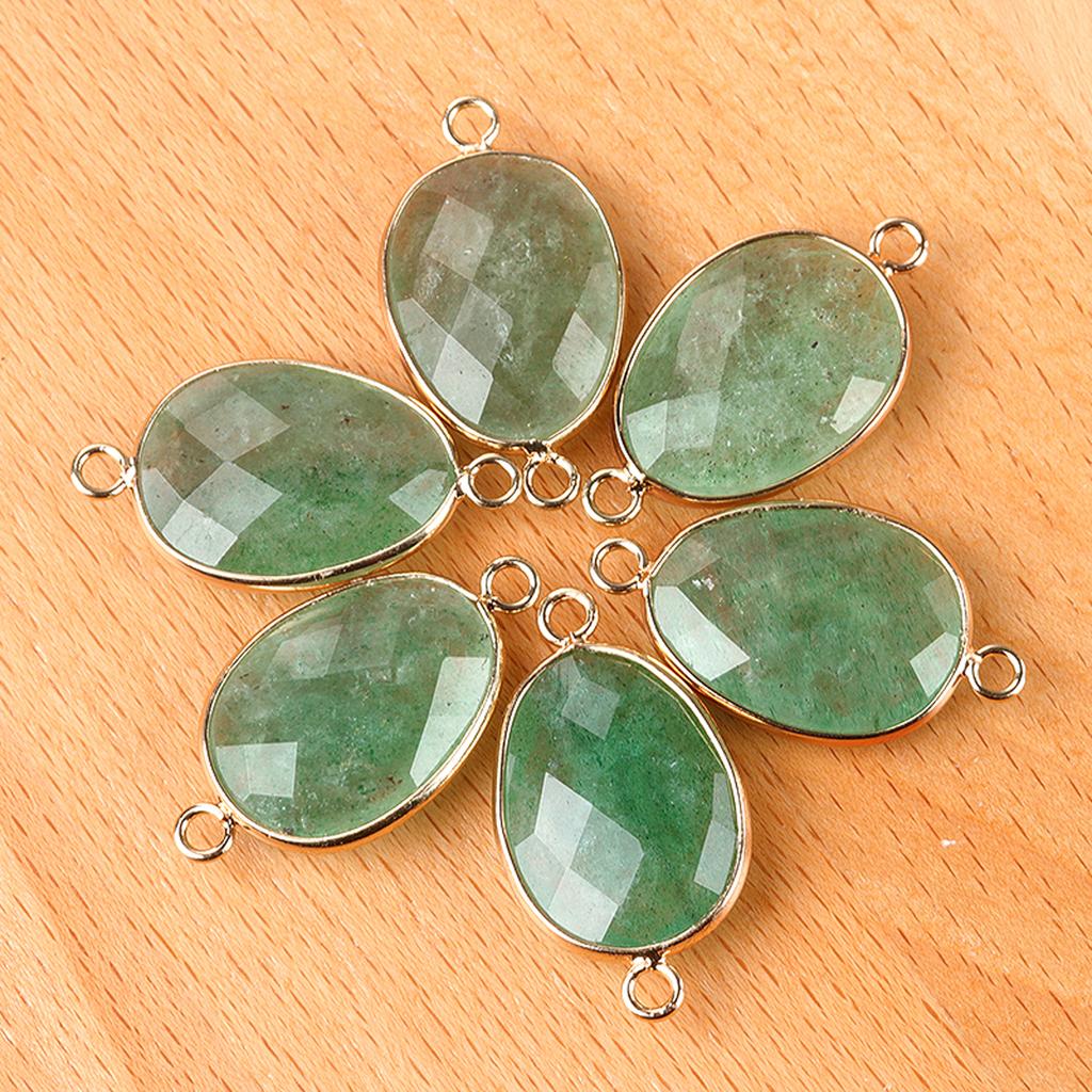 1Pc, Natural Crystal Agate Faceted Irregular Link Connector 23*18mm Zinc Alloy Wrapped Double Ring Stone Charm For Handmade Jewelry Craft Supplies