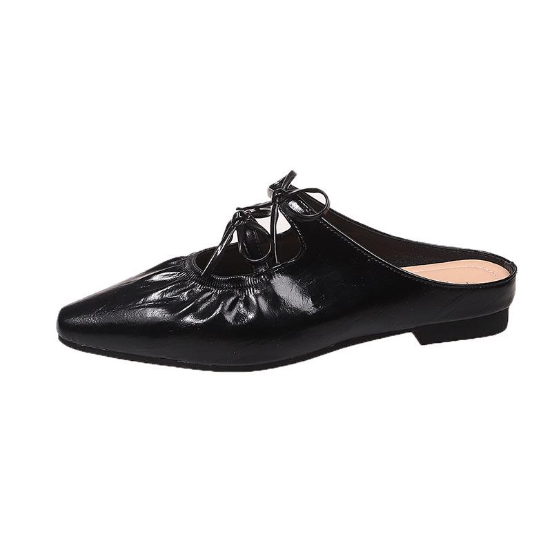 

French Bow Bag Head Cool Slippers Female Summer Wear Fairy Style Flat Half Slippers Fashion Sandals 40 чорний