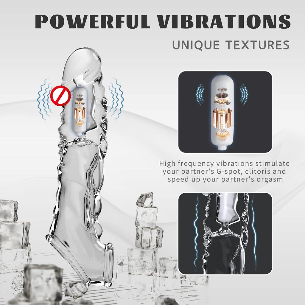 Large Reusable Penis Sleeve with Vibrator Ring 3.6 Inch Clear Cock Ring Extender Enlarger for Couples Dildo Sex Toys Men