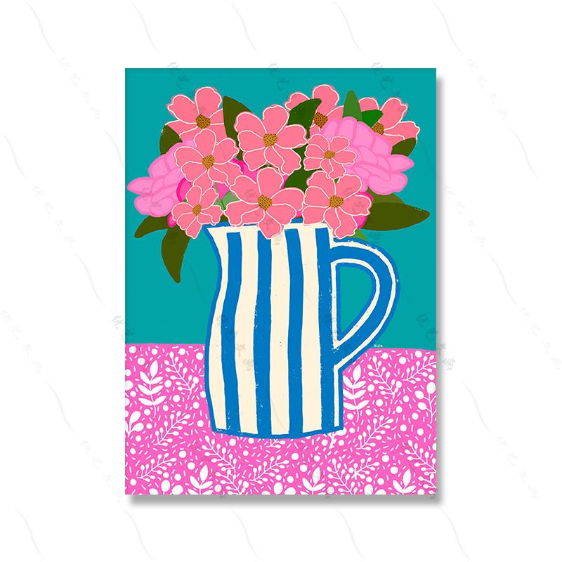 Abstrakte Vase Indoor Leinwand Malerei Kunst Wand Blumentopf Lustige Frau Bunte Blume Poster Bild Drucken Wohnzimmer Wohnkultur
