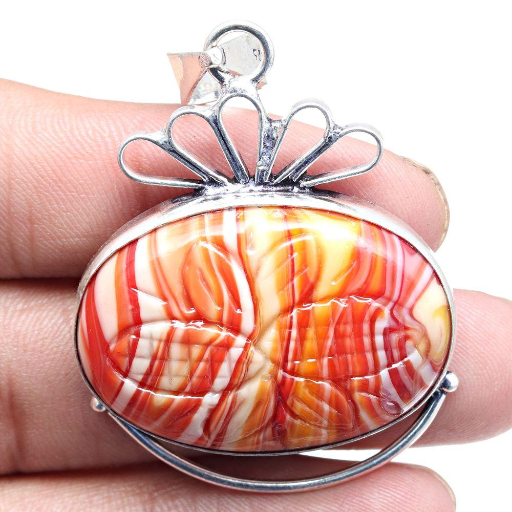 Pendant Red Botswana Agate Gemstone Gift For Her 925 Silver Jewelry 2.25"