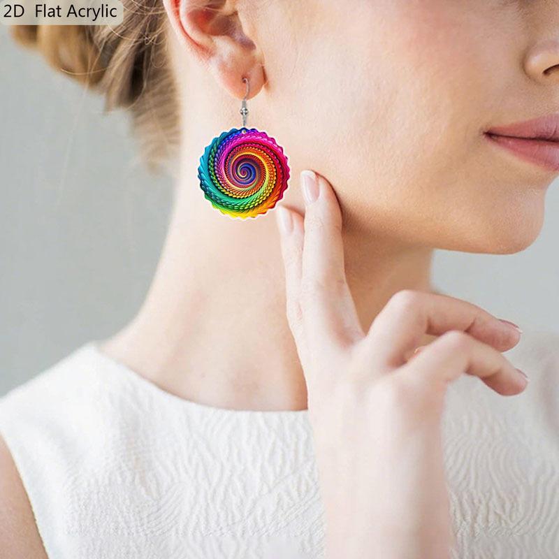 2D Flat Bohemian Colorful Swirl Pattern Acrylic Dangle Earrings Multicolor Women's Jewelry Gifts