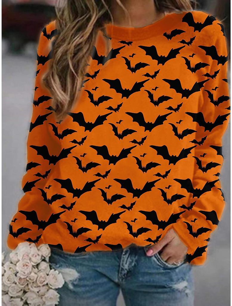 2025 autumn and winter Halloween element explosion 3D digital printing women's crew neck sweater
