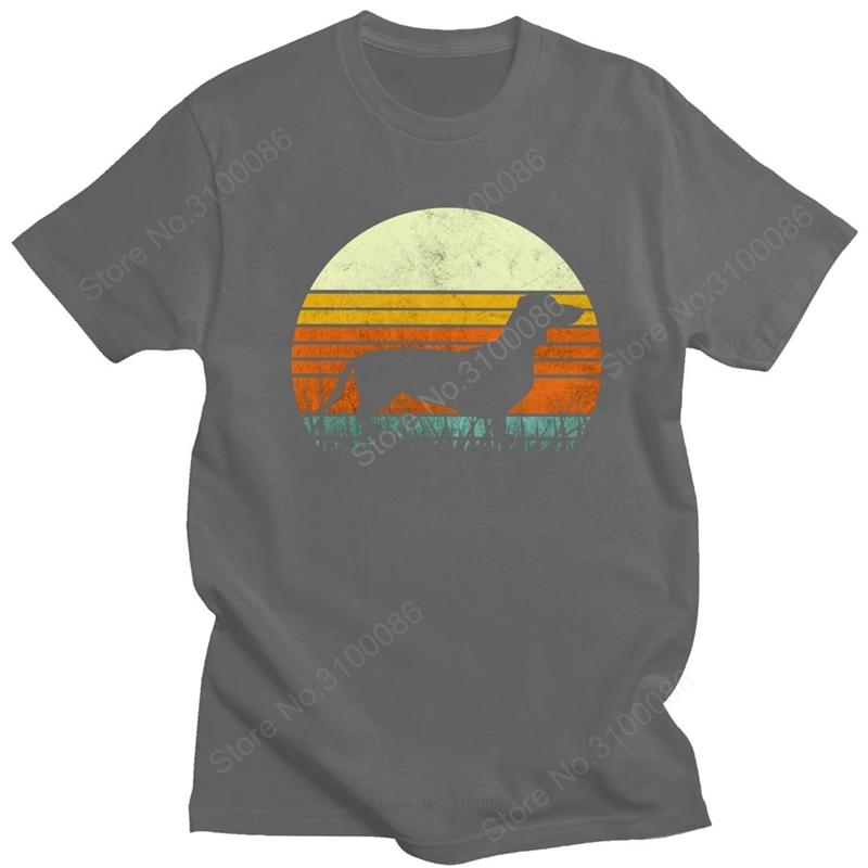 Unique Unisexs Dachshund Tshirt Short Sleeve Cotton Tshirt Leisure 70s Vintage Retro Sunset Dog Tee Shirt Loose Fit Tops Clothing
