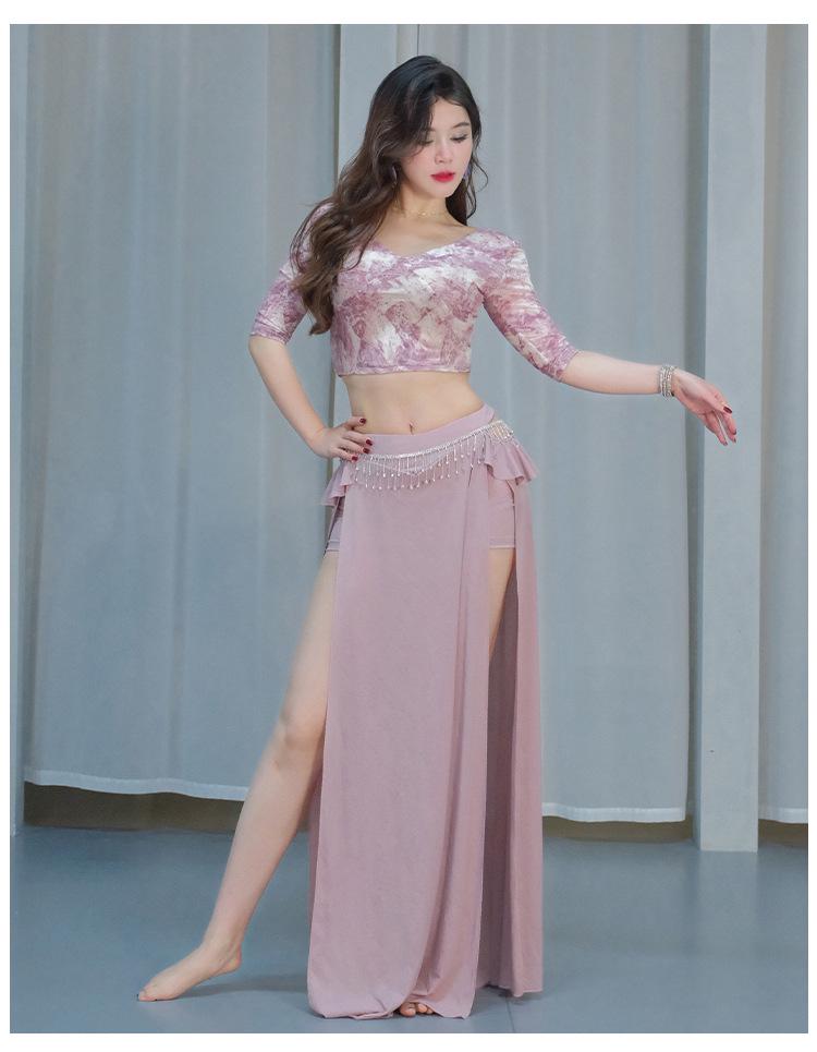 Oriental Mesh Print Belly Dance Performance Dress Set for Women