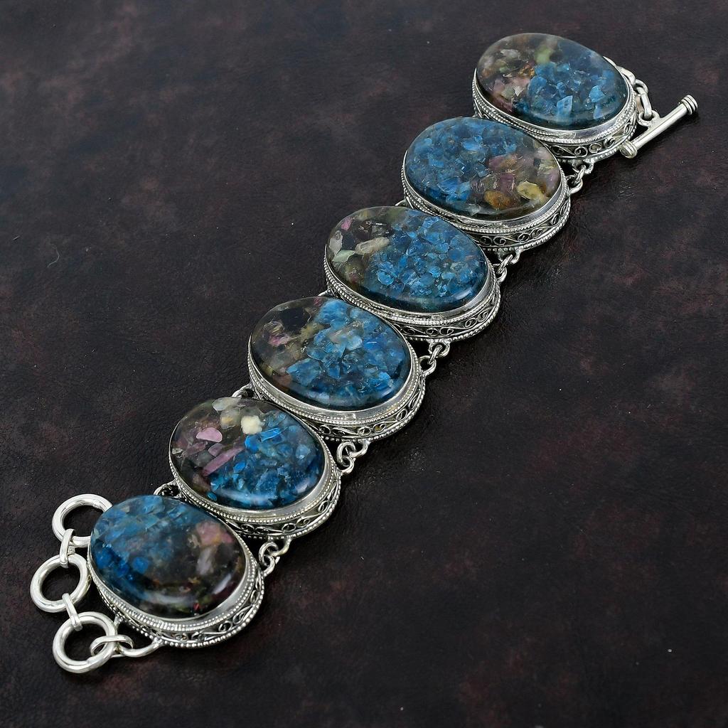 Copper Watermelon Tourmaline Bracelet 925 Sterling Silver Bracelet Vintage Gemstone Bracelet Handmade Boho Jewelry Adjustable Chain Bracelet