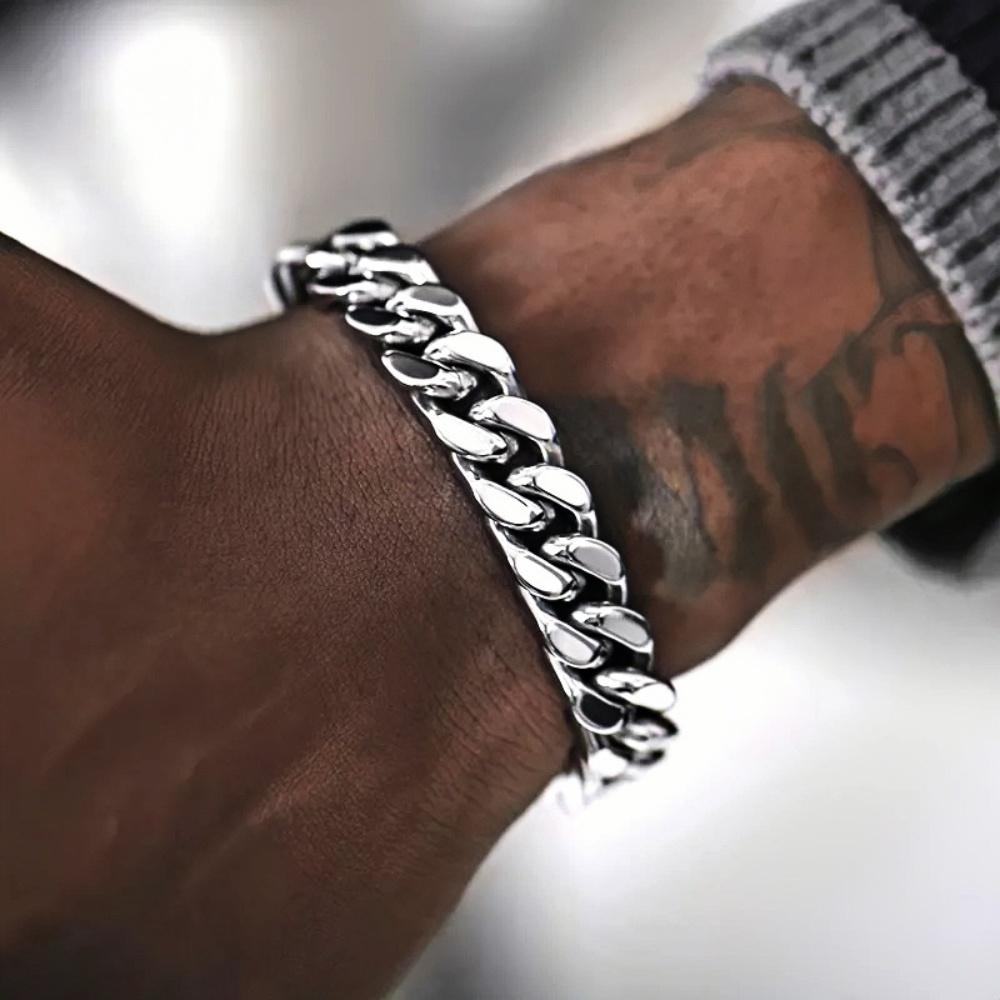 9mm Retro Stainless Steel Cuban Chain Bracelet Simple Silver Color Men Stainless Steel Jewelry Fashion Casual Wear Accessories