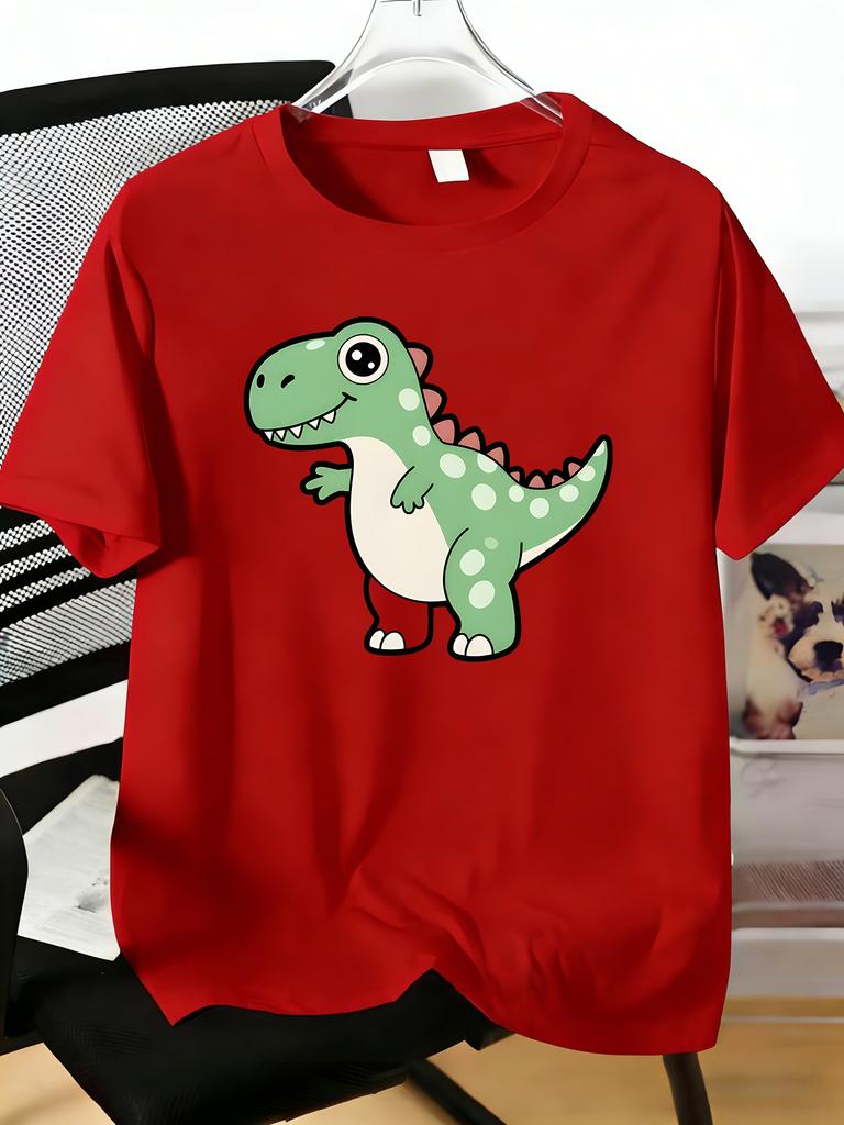 Unisexs Tee Lovely Green Spotted Cartoon Dinosaur Print Cotton Short Sleeve Male Casual Streetwear Outdoor Daily Basic Fashion Top