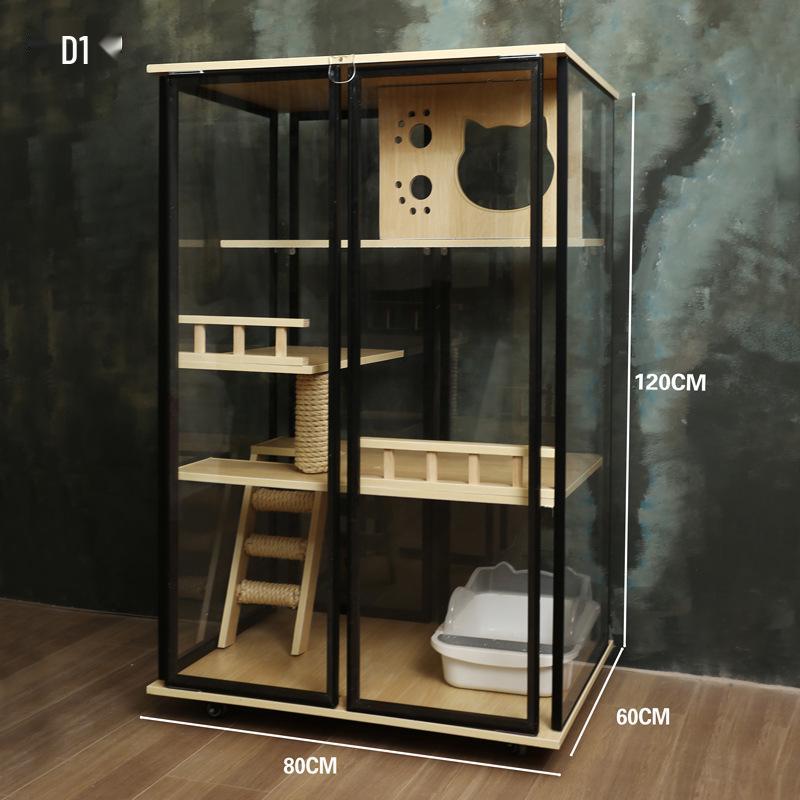 Transparent Three-Layer Luxury Indoor Cat Villa with Spacious Wood Design