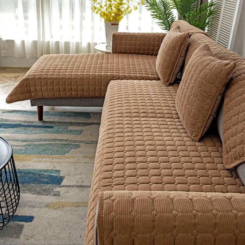 Winter Plush Sofa Cushion Solid Color Universal Thickened Non-slip Cushion Simple Modern Living Room Sofa Cover