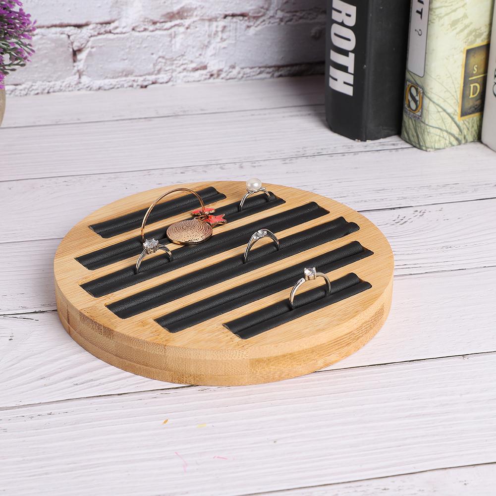 Bamboo Round Rings Holder Tray Showing Plate Jewelry Organizer Display for Store Shop