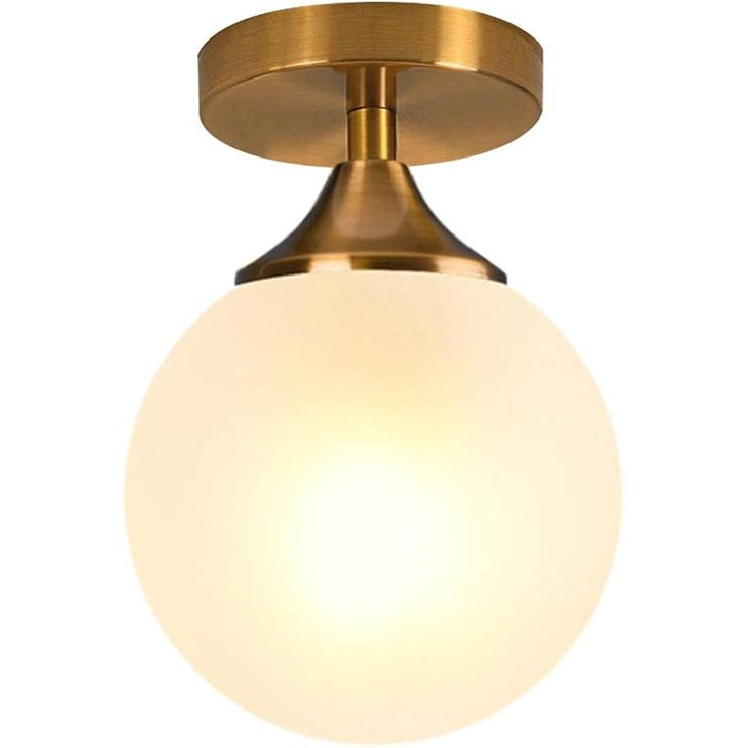 KCO Lighting Потолочный светильник в стиле мид-сенчури модерн, полувстраиваемый, с белым шаром, потолочный светильник, потолочный светильник в стиле кантри, черный, из молочного стекла