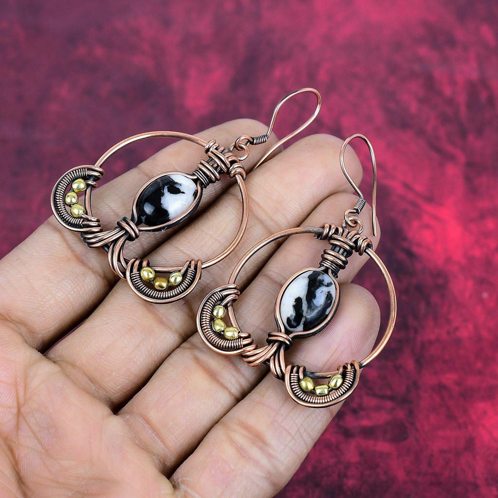 White Buffalo Turquoise Earring Copper Wire Wrapped Earring Unique Copper Jewelry Handmade Earrings Wire Wrap Gemstone Jewelry Gifts for Her