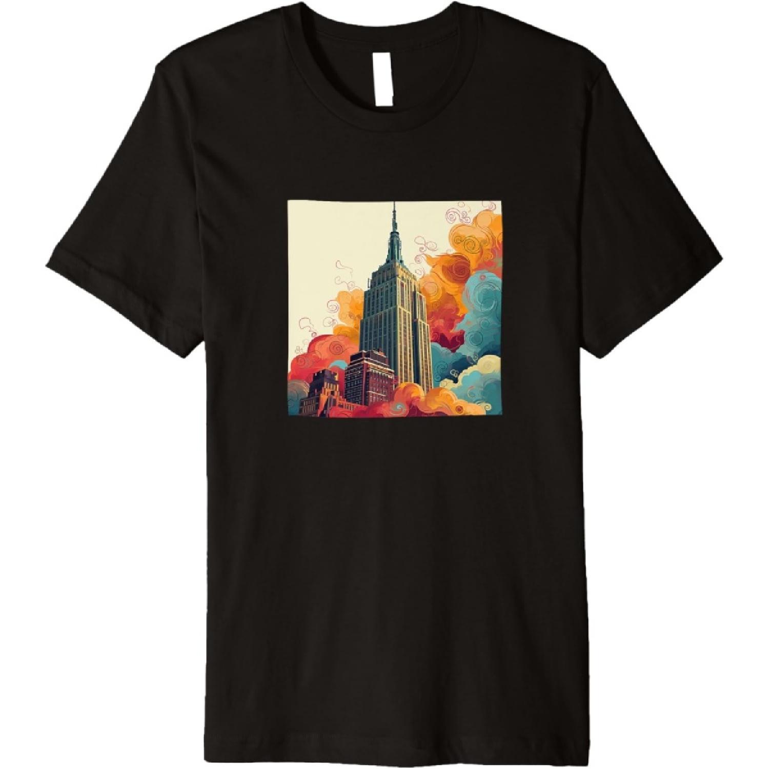 Empire State Building Цветная Иллюстрация Графика Премиум Футболка(2) S чёрный