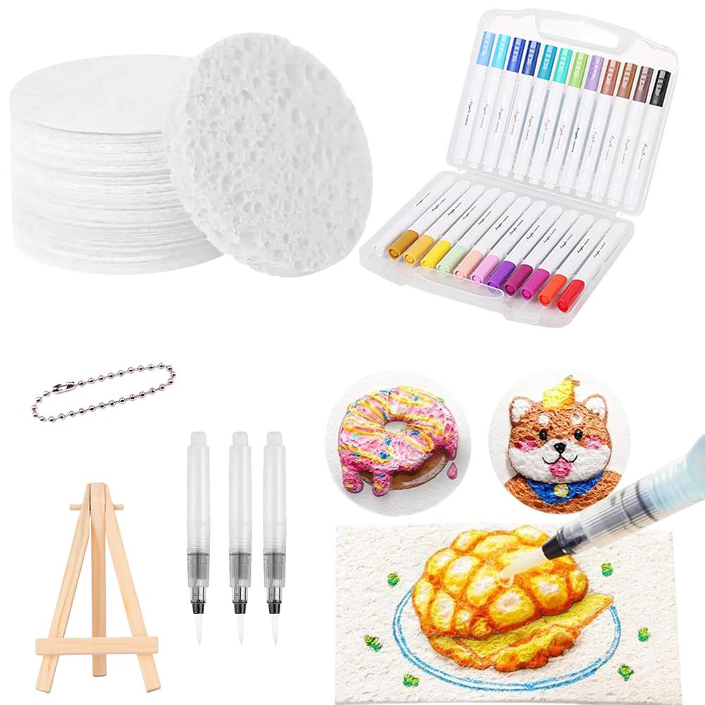 3D Drawing Magic Canvas Sponge with Watercolor Brush Marker Pen Magic Painting Paper Magic Puffy Paint Kit DIY Art Supplies