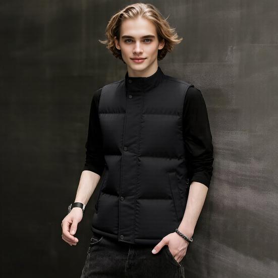 Men Down Waistcoat With Pockets Stand Collar Sleeveless Zipper Closure