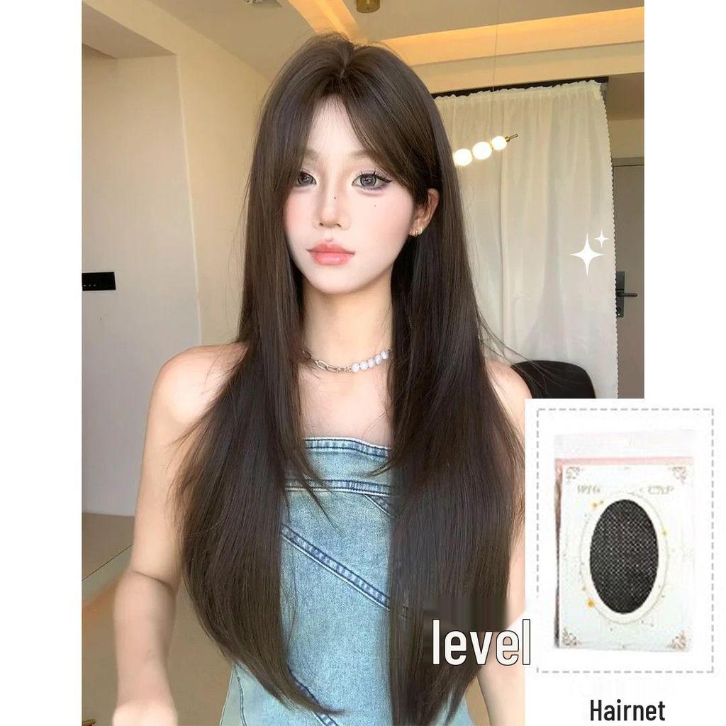 Korean Style Women's Long Layered Straight Wig - Gentle, Sweet, Face-Shaping Middle Part