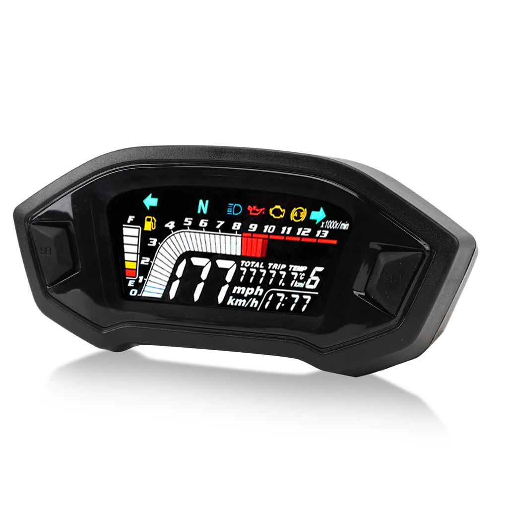 Motorcycle Speedometer LCD Digital Odometer Tachometer RPM Water Temperature Gauge for Single Double Four Cylinder
