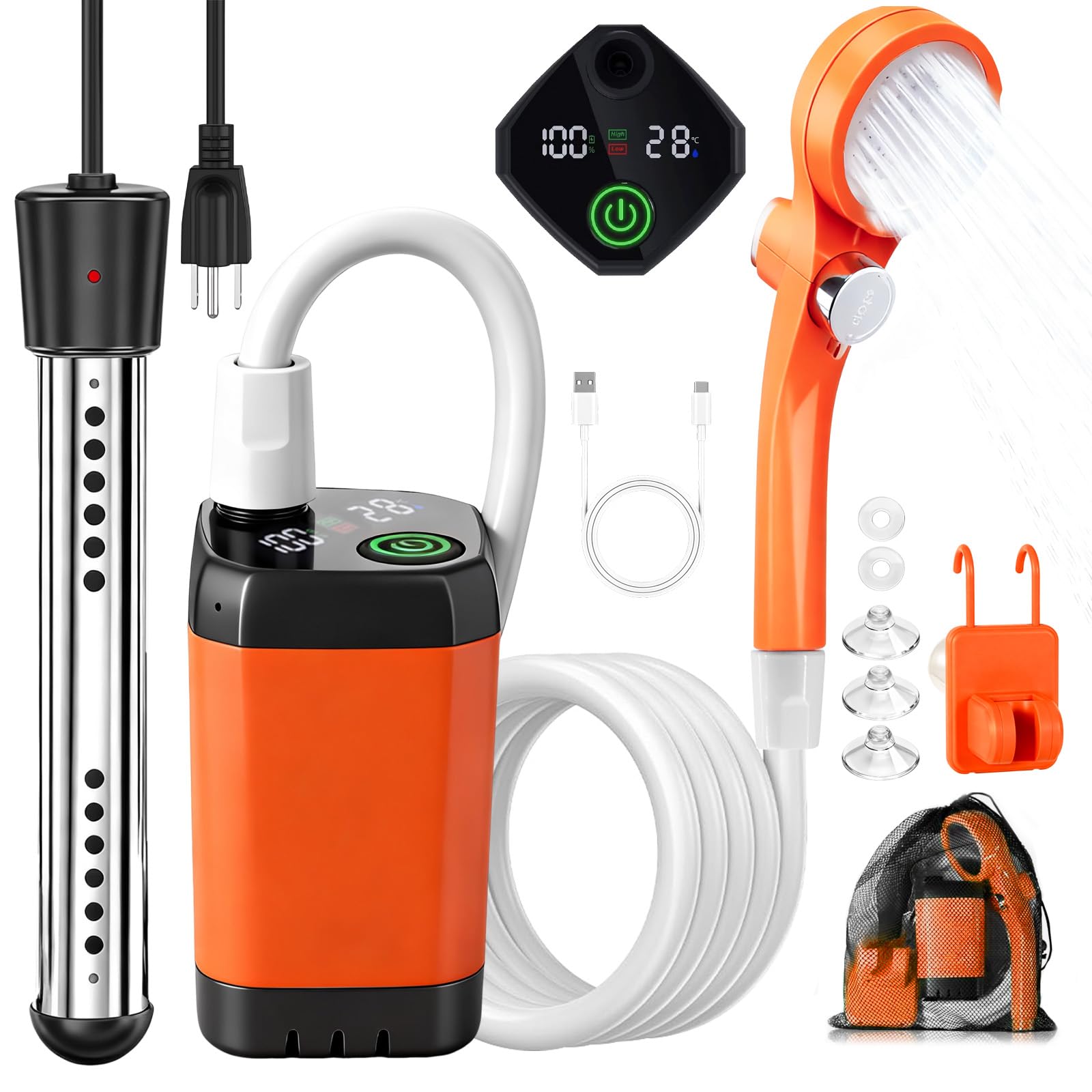 Pārnēsājama kempinga duša ar sildītāju, 6000mAh