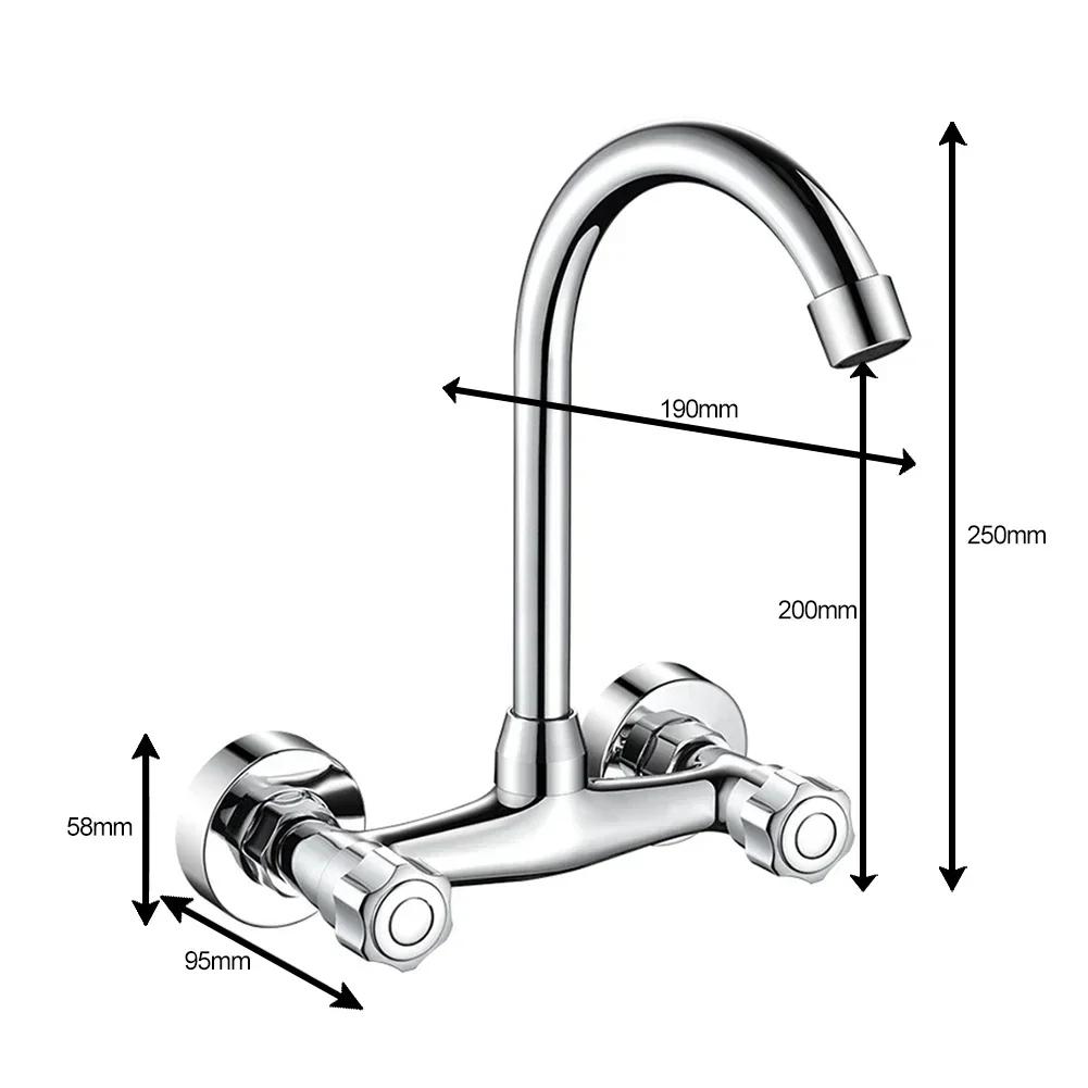 Kitchen Faucet Wall Mounted Brass Sink Faucet Mixer 360 Degree Swivel Double Hole Bathroom Hot And Cold Mixing Valve Tap