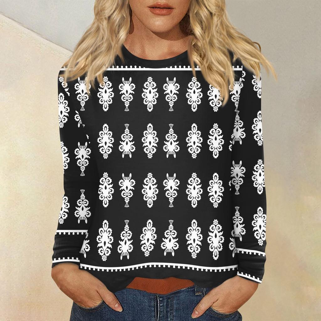 Women's Daily Casual Long-sleeved Printed O-neck Top