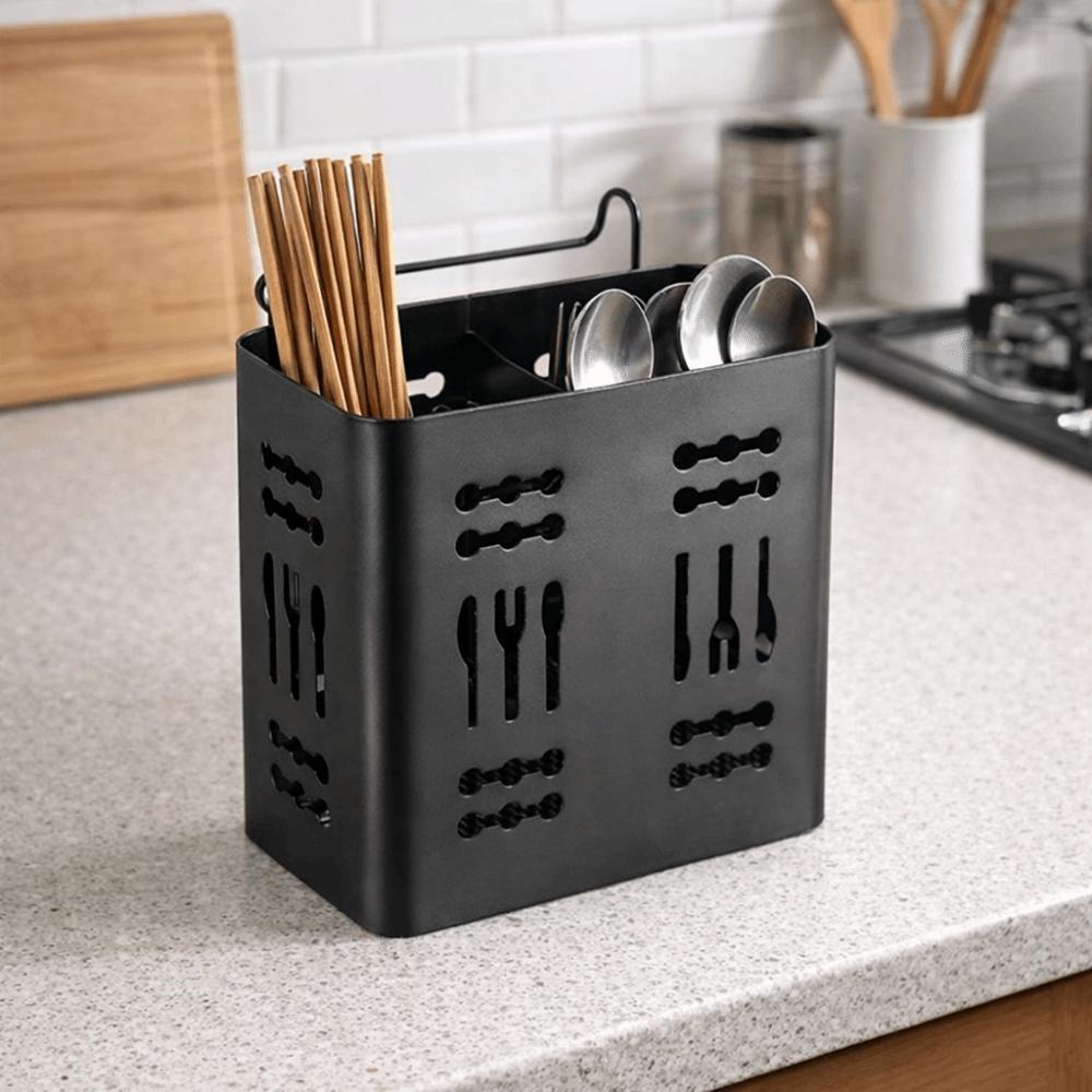 2 Divided Compartments Stainless Steel Chopsticks Rack Rust-proof Utensil Holder  Household
