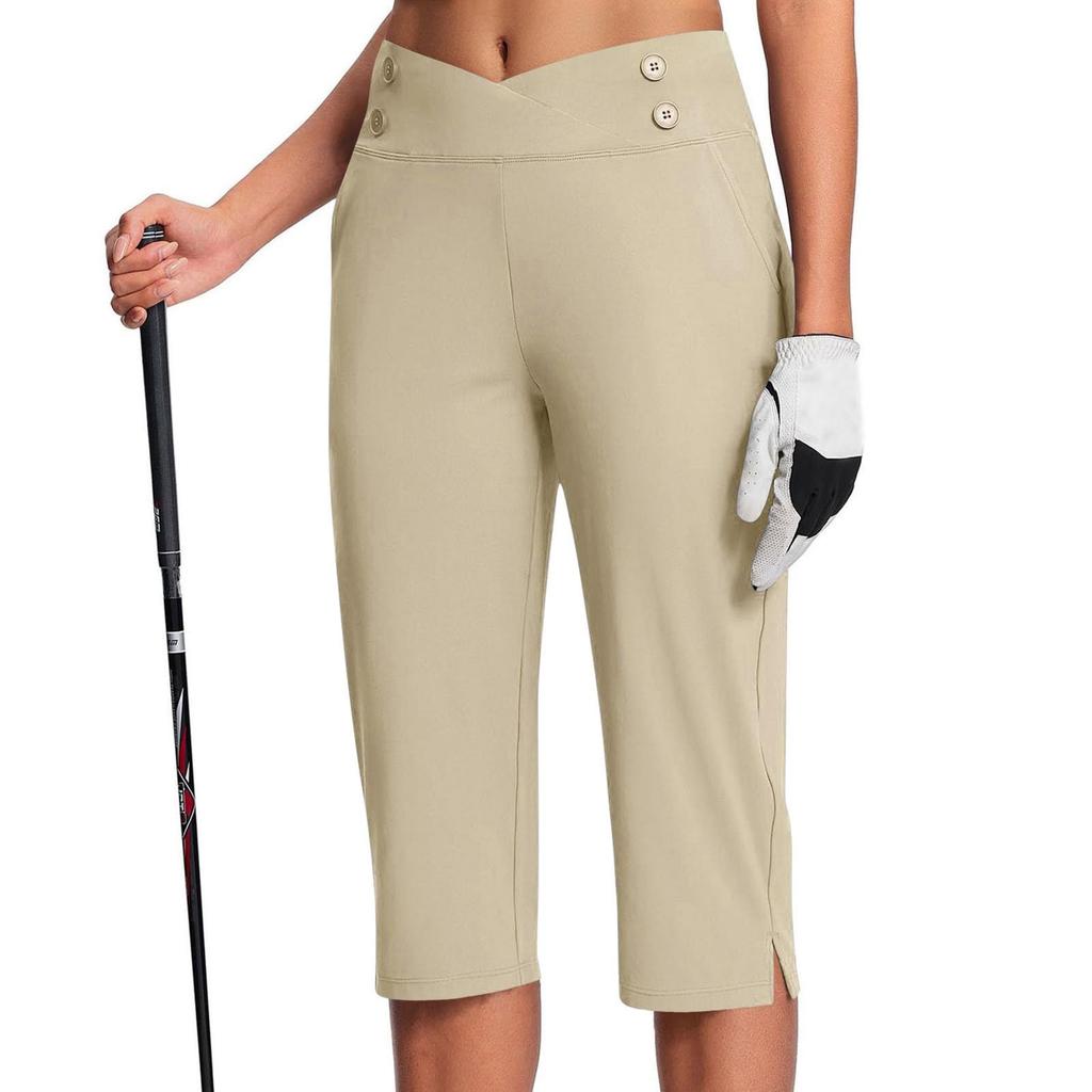 Women's Fashionable Solid Color Pocket Pants High Waist Sports Yoga Casual Cropped Pants