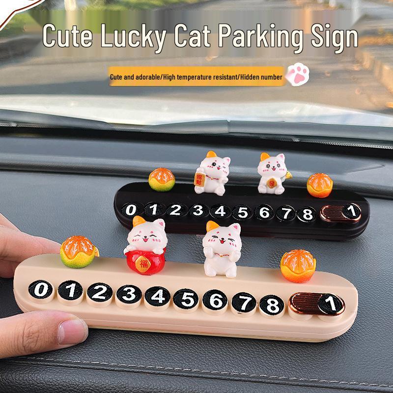 Hidden Phone Number Plate with Lucky Cat Design for Temporary Car Parking