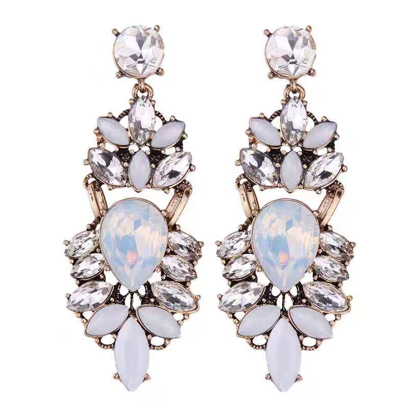 Super Flash Crystal Retro Ethnic Style Earrings, High-End Female Exaggerated Long Earrings, Ear Jewelry