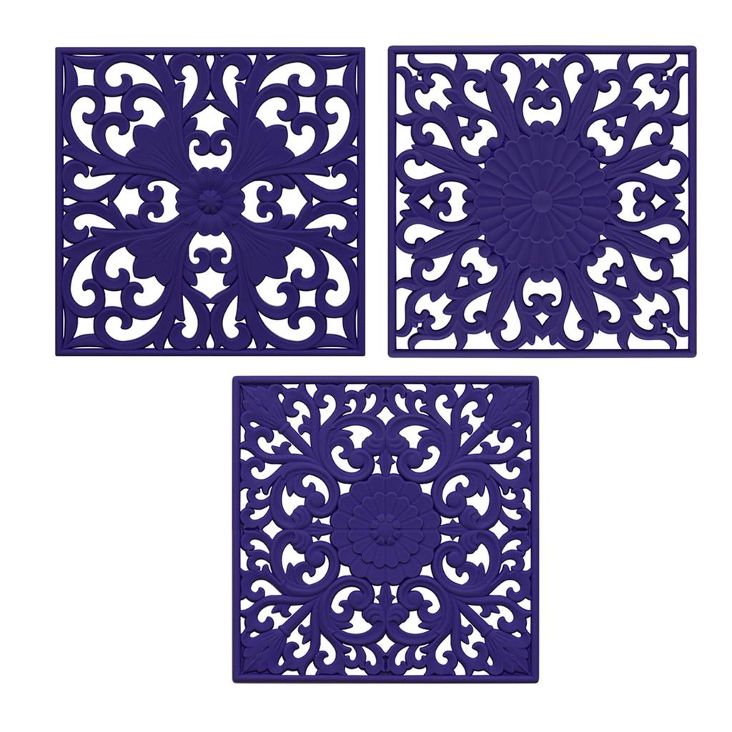 3Pcs/Set 18x18cm Scald Preventing Pot Holder Silicone Pad Hollow Flower Heat Insulation Square Mat
