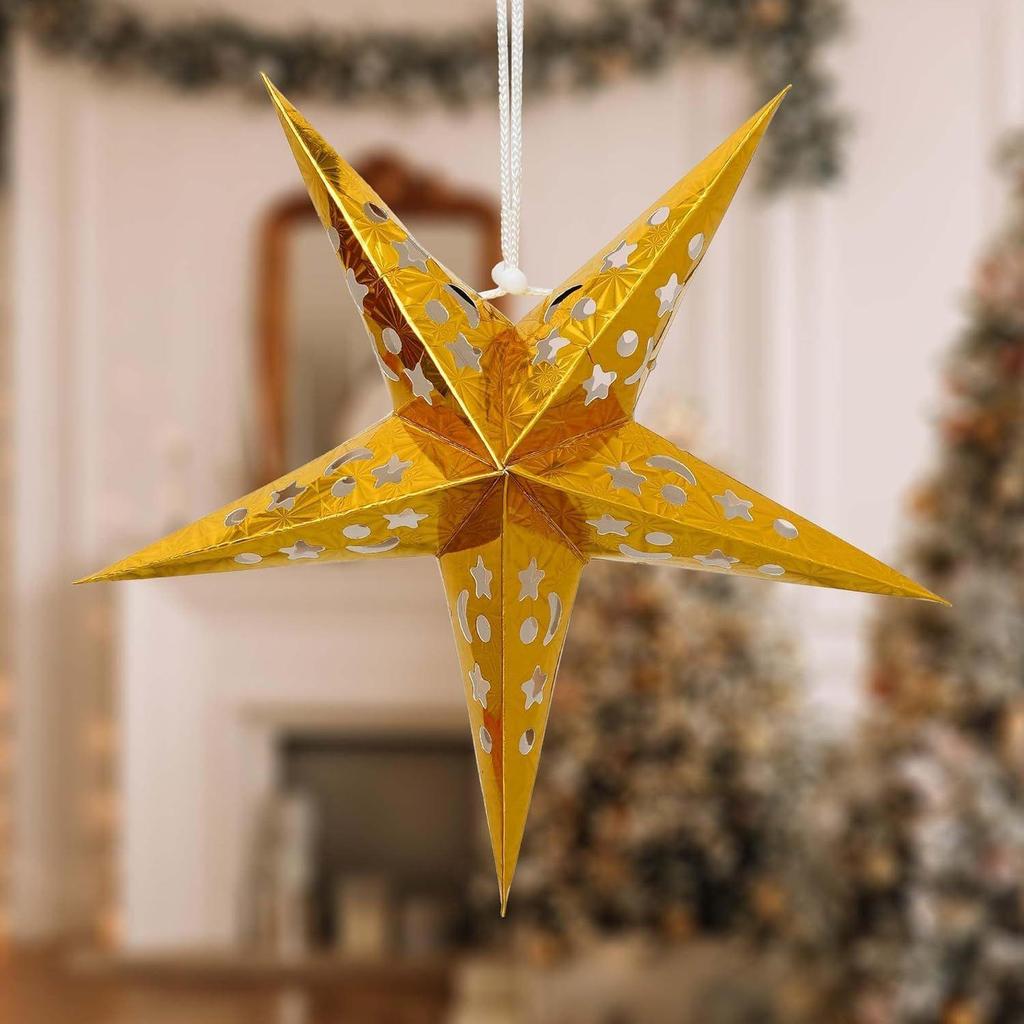 Golden Paper Merry Christmas Star Lantern Lights for Decoration Diwali Christmas Lantern| Aakash Kandil for Diwali| Hanging Lantern