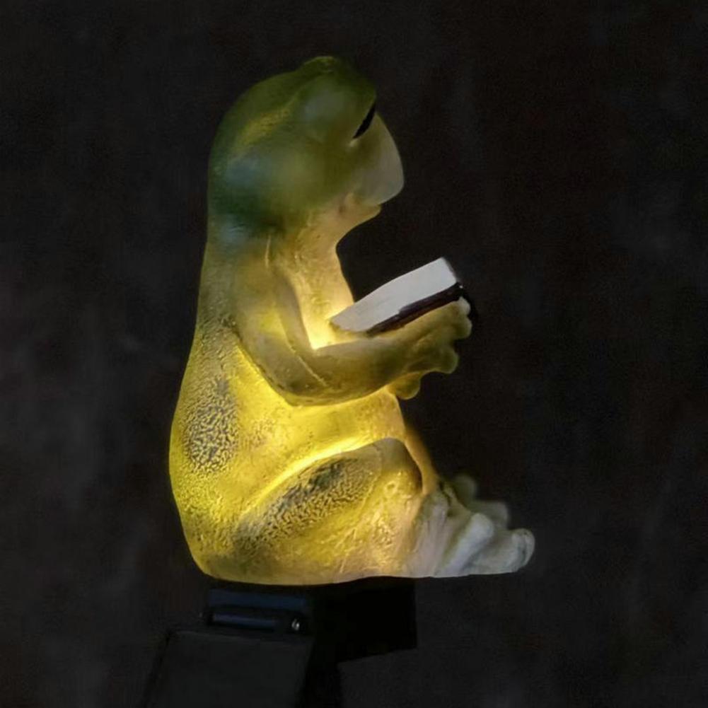 Buiten Zonne-energie Lichten, Kikker met een Boek, Waterdichte Hars Paallampen Voor Tuinen, Balkons, Huisdecoratie, Uniek Verhuiscadeau