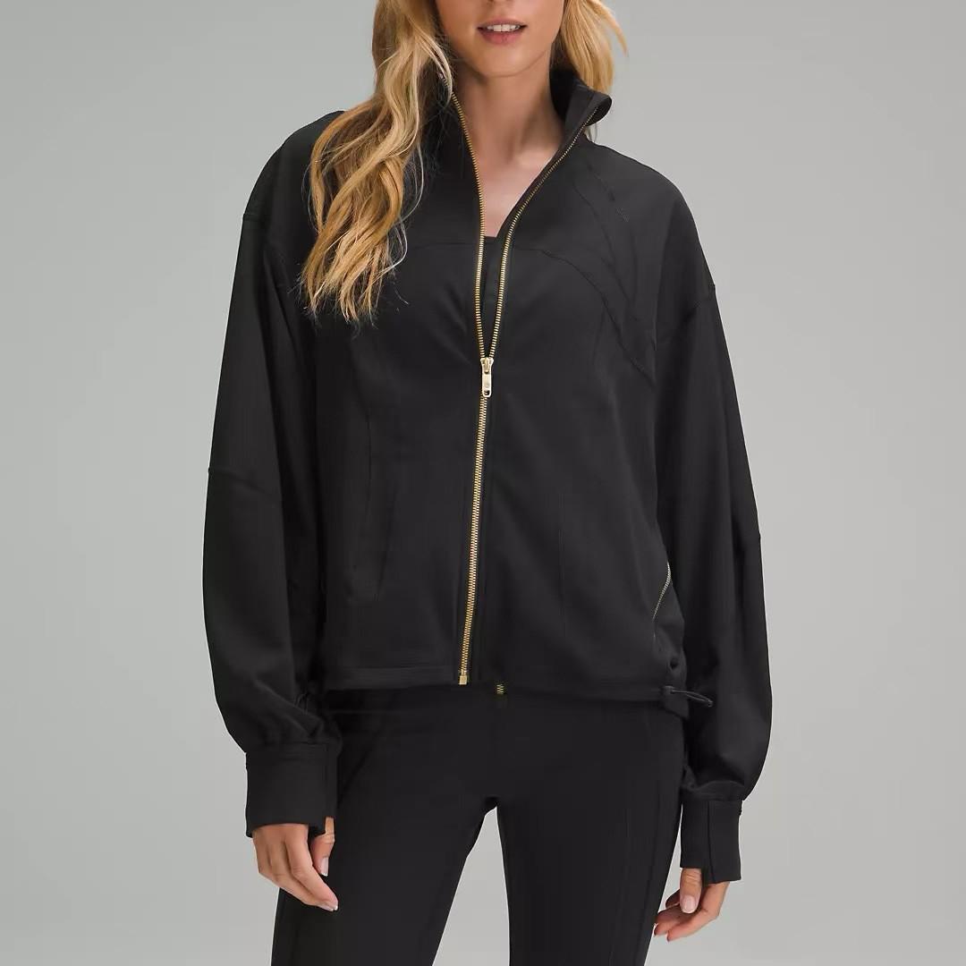 Women s Stand Collar Yoga Jacket: Double-sided Brushed Spandex Zip Sports Top L (130-145)