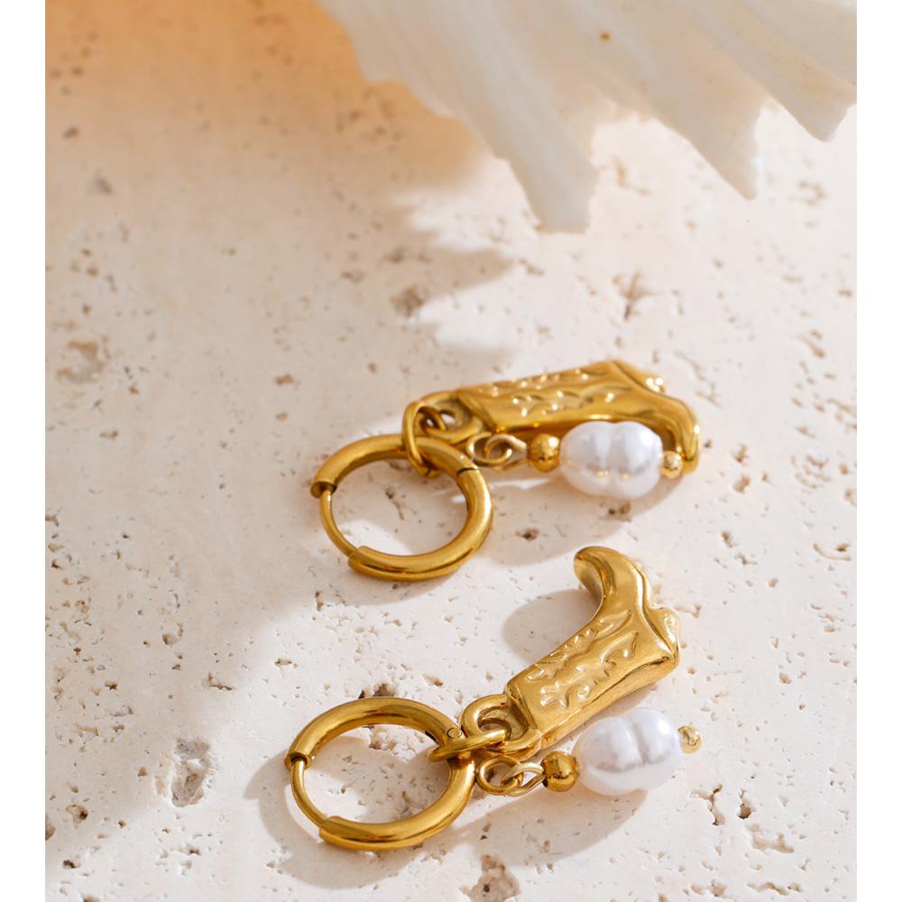 Yhpup Stylish Stainless Steel Boots Shoes Natural Pearls Drop Hoop Earrings for Women Daily Chic Charm Trendy Jewelry Wholesale