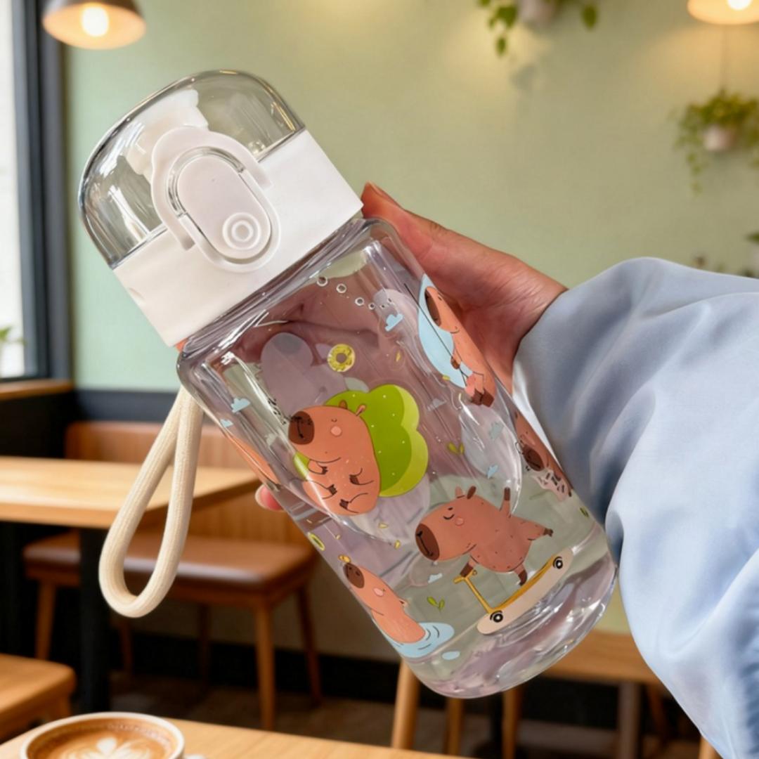 Kids Water Bottle Cute Capybara Cartoon Plastic Cup Straw & Hand with Large Water Cute Capybara Rainbow Outdoor Portable Bottle белый
