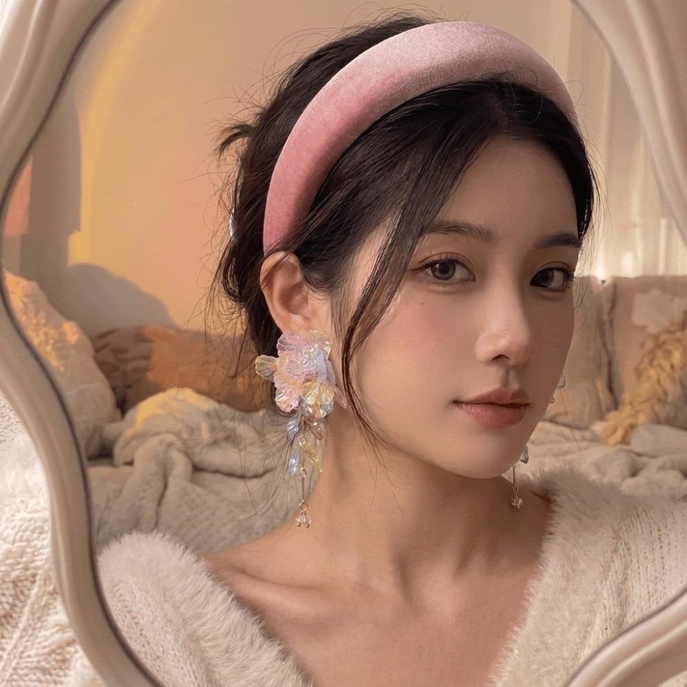 Iridescent Tassel Drop Earrings Transparent Petal Statement Earrings  Seaside Beach