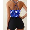 Printed Flower Tankini Set  Girl Swimwear Adjustable Strap Vest Bra Female Flower Shorts Bikini Drawstring Women Beach Set