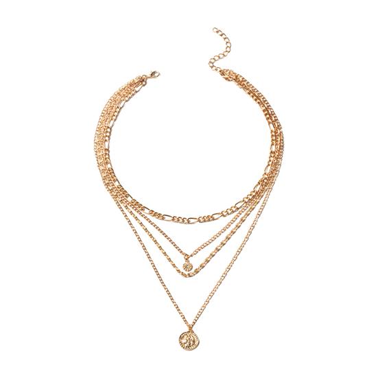 Women Necklace Multi-layered Coin Pendant Thick Hollow Chain Adjustable Length Electroplated Hip Hop Club Party Punk Neck Jewelry