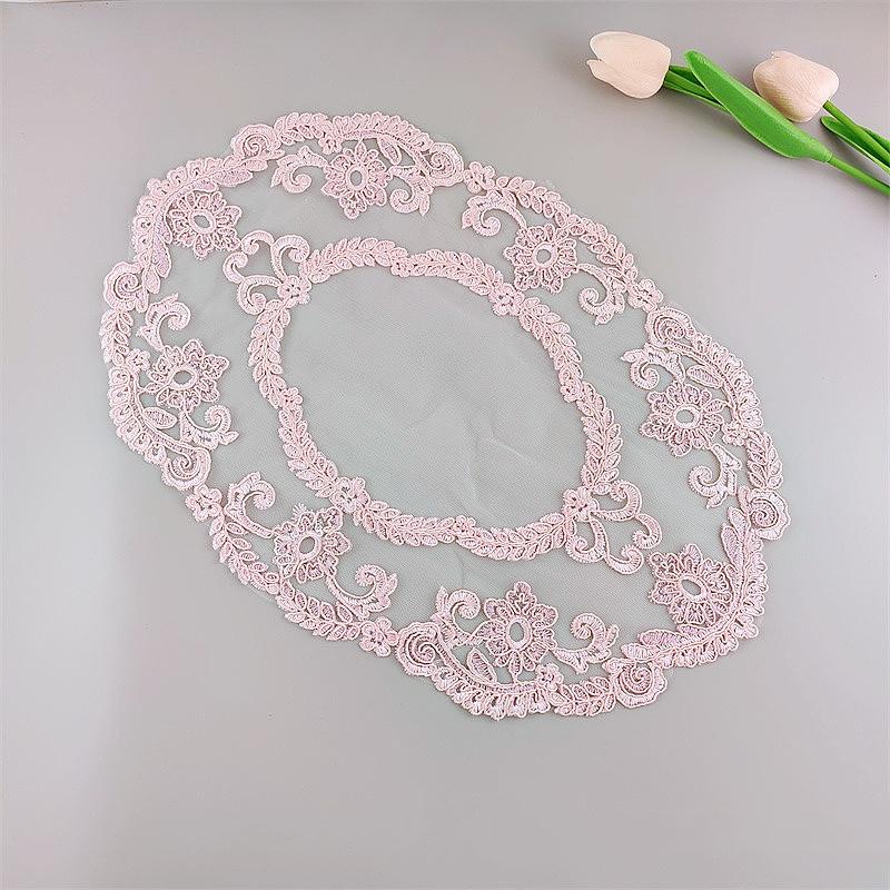 European Mesh Embroidered Delicate Table Mat Oval Placemat Oven Toaster Bowl Fruit Tray Cloth Tea Party Christmas Decoration