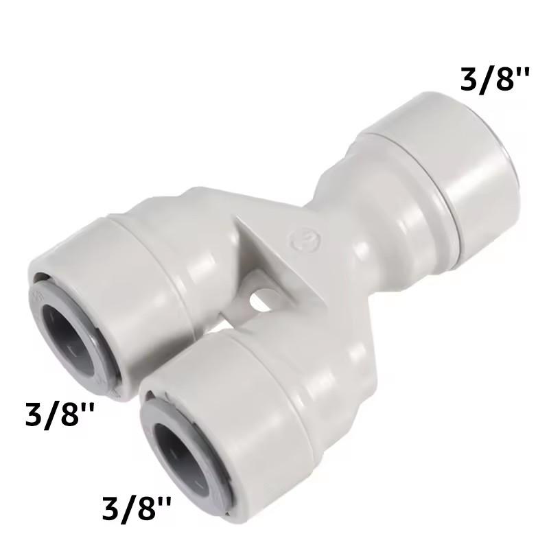 Two-Way Splitter,3/8" Push-fit Fitting Y Type Divider,Quick Joint Connector for Homebrew Tubing Pipe Hose & Reverse Water Filter