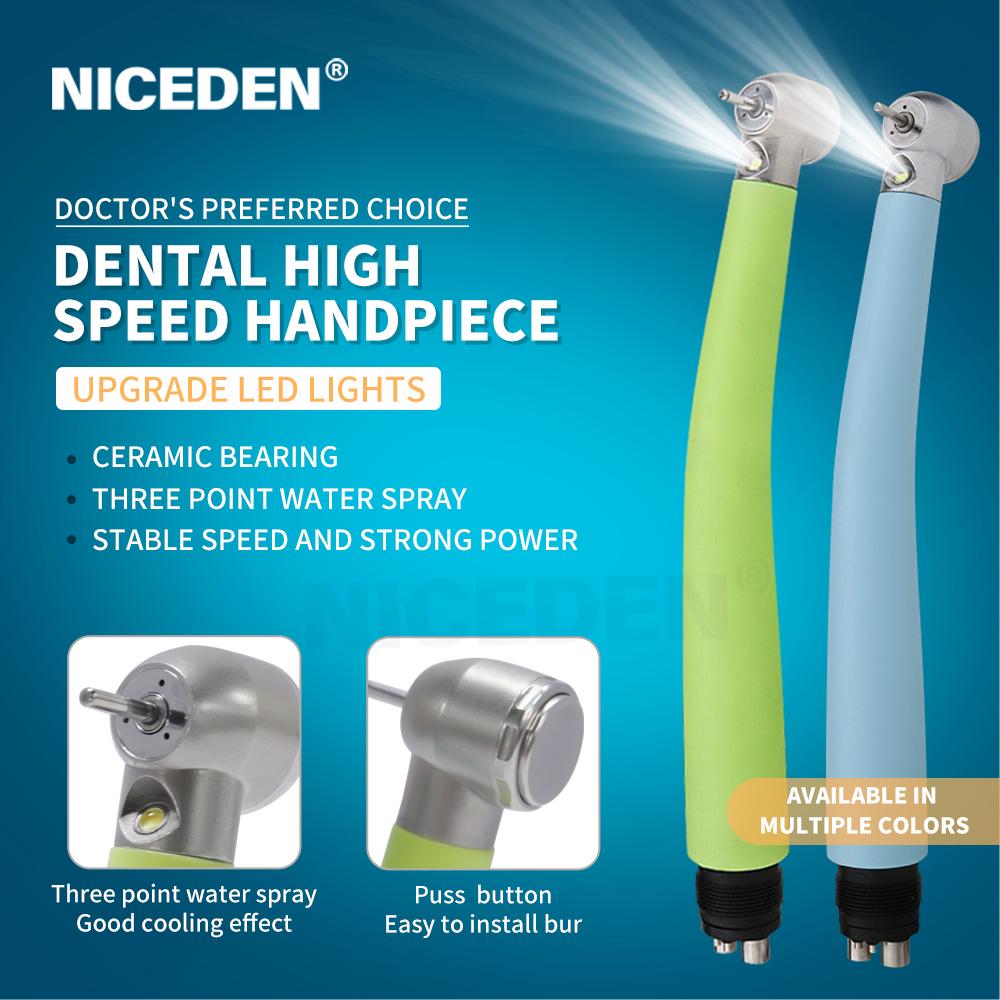 Self-Illuminated LED Dental Turbine Handpiece Colorful LED Light Electric Power Source OEM/ODM Push Button Handpiece High Polymer Material