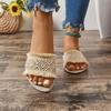 Women Summer Straw Woven Casual Slippers Outdoor Espadrille Flip-flops Fashion Flat Ladies Sandals and Slippers Large Size 36-43