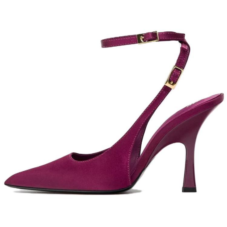 Zara Fashion Comfortable Satin Effect Open-Back Stiletto Heels 11cm Women Heels Pink 13204510604