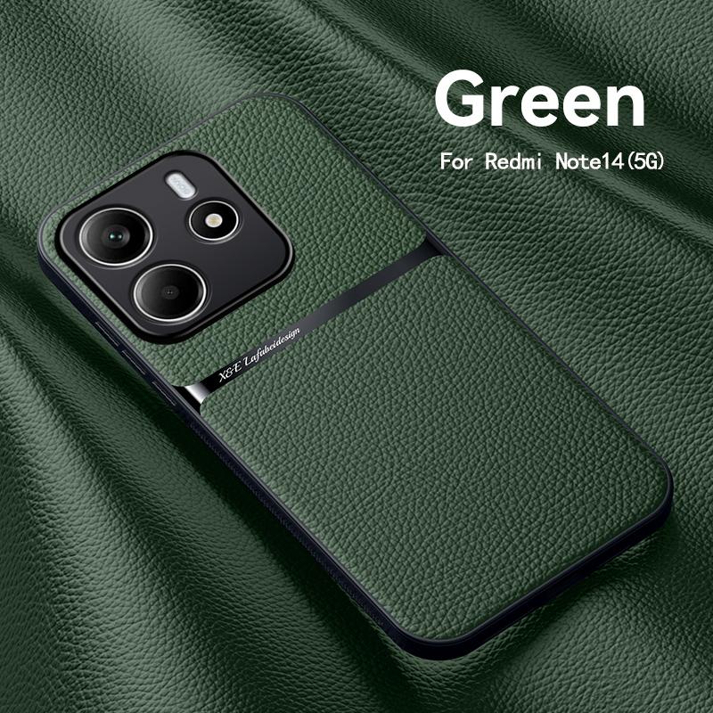 For Redmi Note 14 leather texture built-in magnetic TPU soft edge anti-drop anti-fingerprint phone case