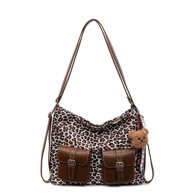 Leopard Print Tote Bag Women's Large-capacity New Autumn and Winter Retro Shoulder Messenger Bag Multi-functional Backpack