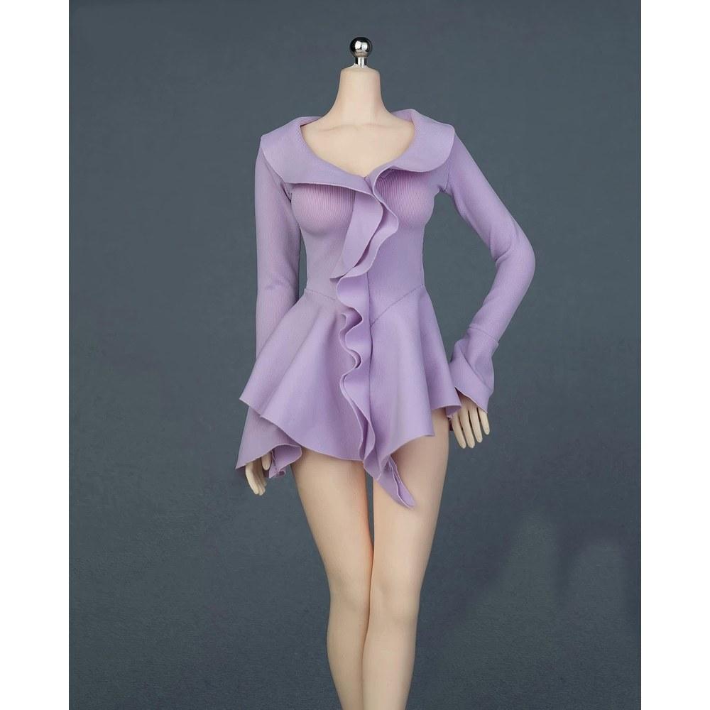HAMRETHYPPZ 1/6 Costume Female Frill Dress V-Neck Sexy Skirt Purple (Body, Head, Shoes Not Included)